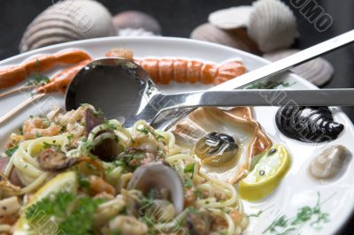 Seafood pasta dish