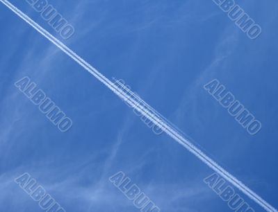 Jet airplanes in the blue sky