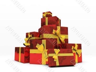 Red gift boxes on white background 3D rendering