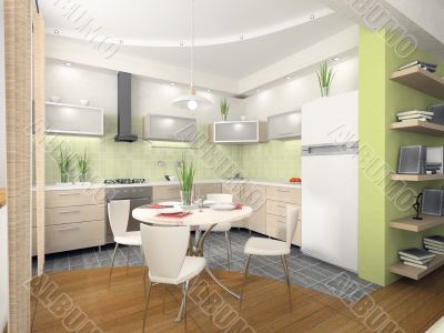 Interior of modern kitchen 3D rendering