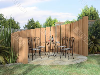 Arbor with furnitures in sunny day 3D rendering