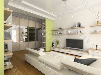 Interior of modern drawing-room 3D rendering