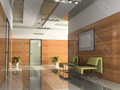 Interior of the corridor in office 3D rendering2