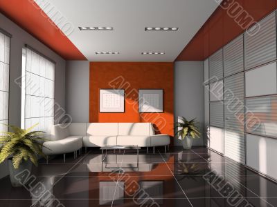 office  interior with orange ceiling 3D rendering