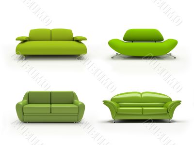Green four modern sofas on white background  isolated 3d