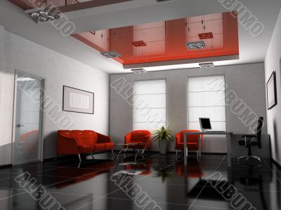 Office interior in red 3D rendering