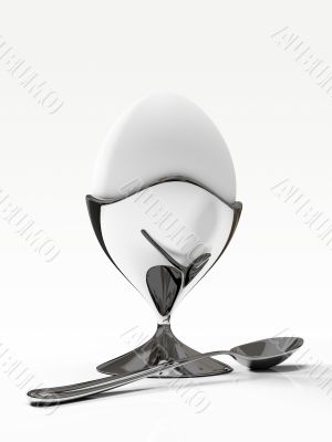 egg on metallic stand on white background 3D rendering 2