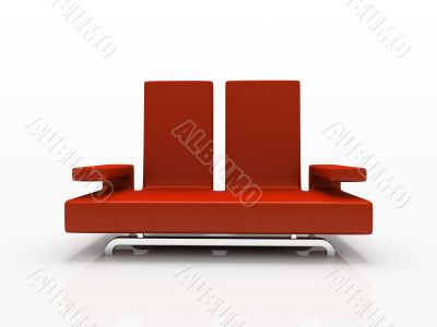 Red sofa on white background