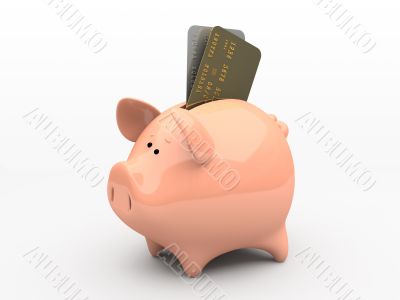 Pink piggy bank on white background