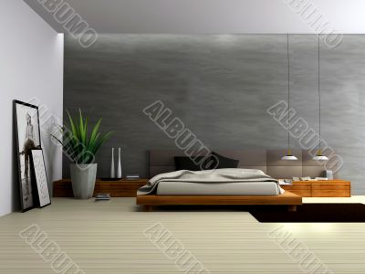 Interior of modern bedroom 3D rendering
