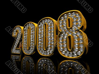Modern 2008 year isolated on black background