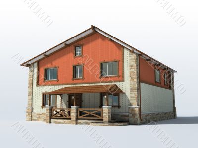Brick house isolated on white background 3D