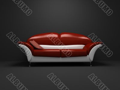 Red sofa on dark background