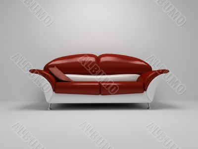 Red sofa on white background