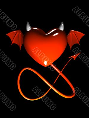 Red heart-devil isolated on black background