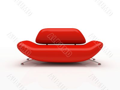 Red sofa on white background