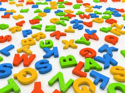 Colourful letters isolated on white background 3D