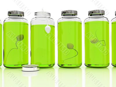 Several banks with sperm on white background