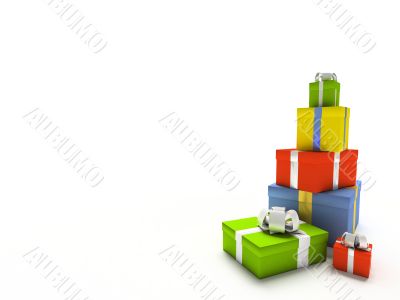 Colour gift boxes on white background