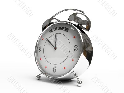 Metallic alarm clock isolated on white background 3D