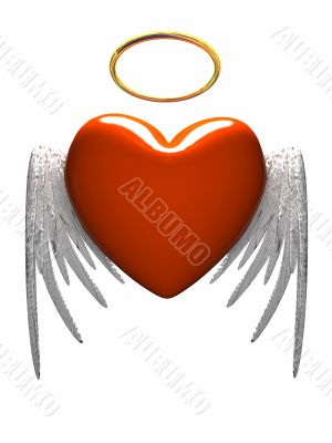 Red heart-angel with wings isolated on white background