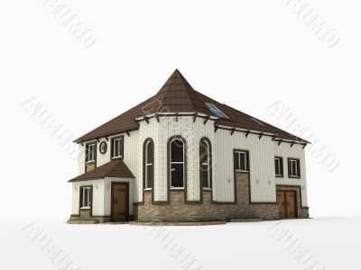 Brick house on white background