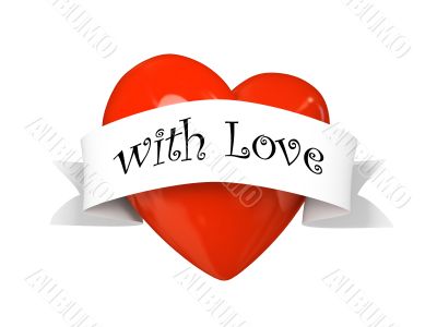 Valentine heart with label with love isolated on white backgroun
