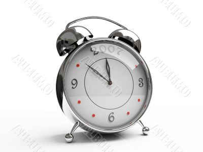 Metallic alarm clock isolated on white background 3D