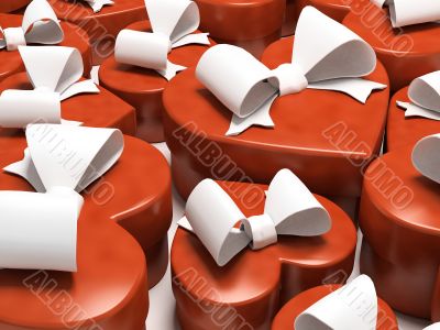 Many gift boxes-sweethearts isolated on white background