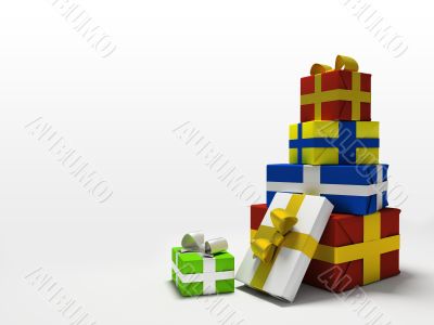  Colour gift boxes on white background
