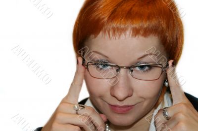 Businesswoman smiling, holding a glasses