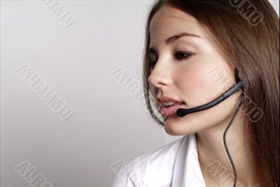 young woman with head set
