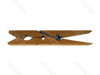 Wooden clothespin on white background