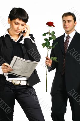 man tries to present it a flower
