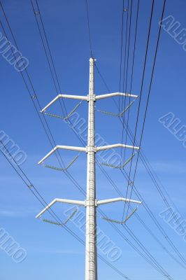 White electricity pylon and power lines