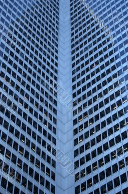 Inside corner of a glass-windowed office tower