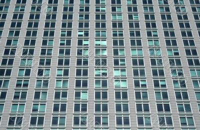 Rows of windows with green reflections