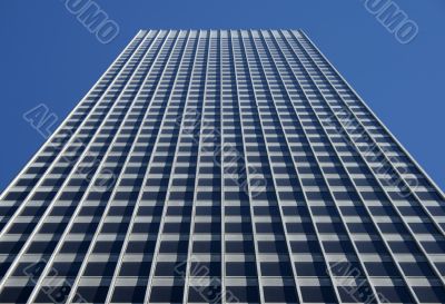 Perspective view of the gray office building