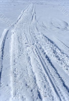 Snowmobile tracks in the snow