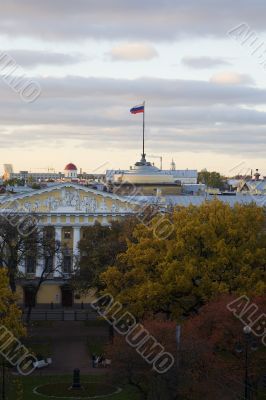 The flag above the city