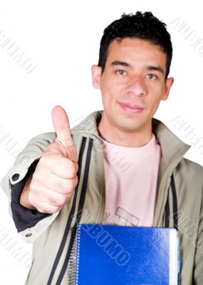 casual student with thumbs up