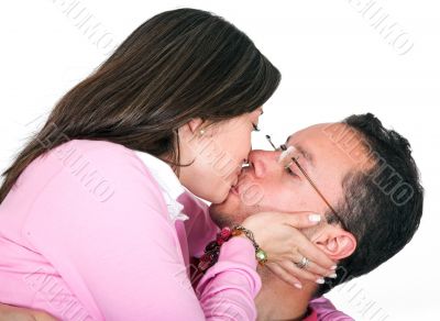 casual couple kissing