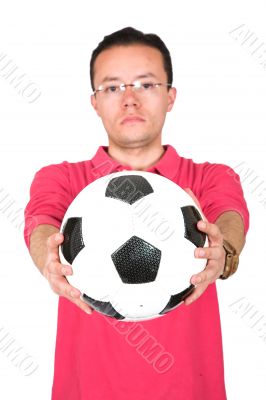 casual guy with football