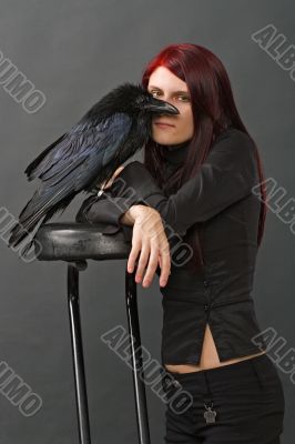 beautiful witch with raven