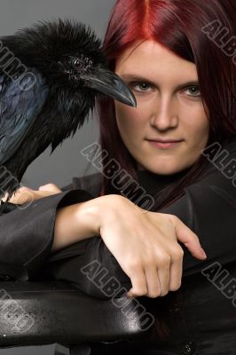 beautiful witch with raven