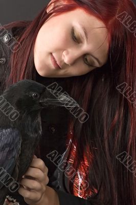 girl with her raven