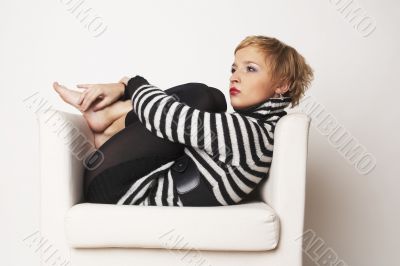 Nice blondgirl on the chair