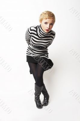 Nice blondgirl standing with black bag