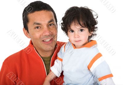 father and son over white