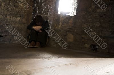 isolated girl in a dark room